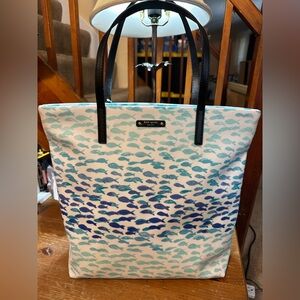 Kate Spade Aqua and Navy Fish Pattern Tote